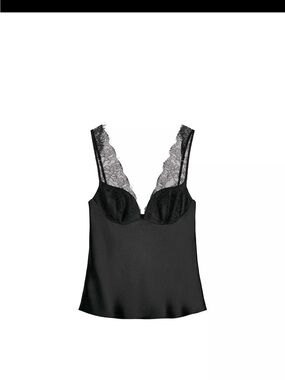 Zara Black Satin Lace-Trim Camisole